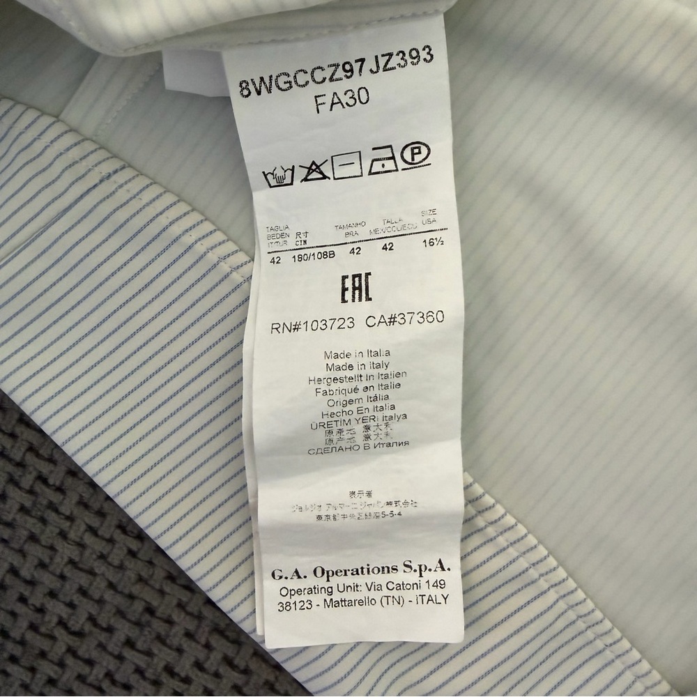 Giorgio Armani Striped Dress Shirt Blue White 42 16.5 Long Sleeve Button Down - Picture 7 of 14